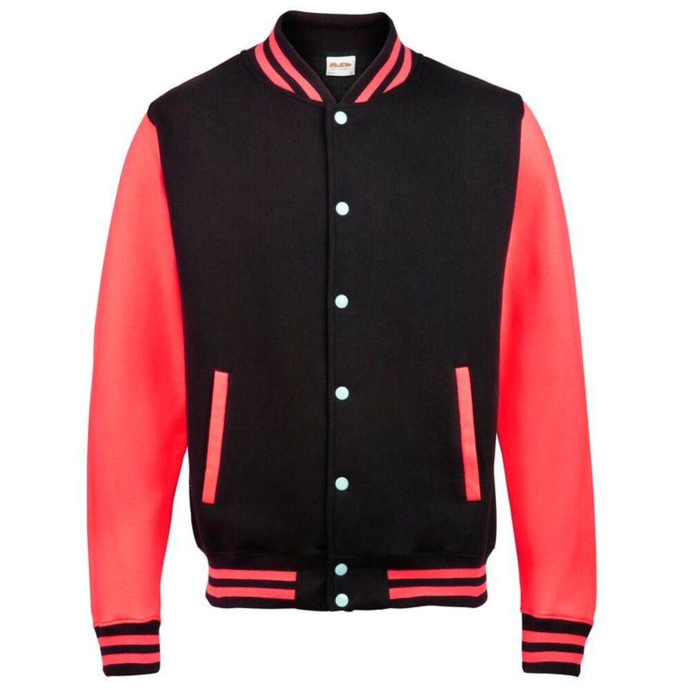 Awdis Kids Unisex Varsity Jacket / Schoolwear / Jet Black/ Fire Red
